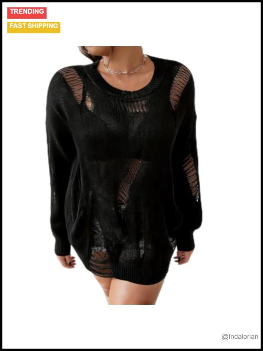 Redol Redol Women's Ripped Drop Shoulder Sweater Pullover Jumper